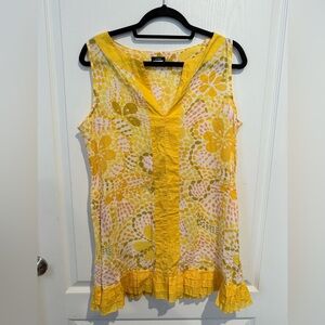 J.Crew yellow and white floral print cotton mini tank dress with a ruffled hem